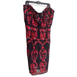 City Chic Womens XXL/24 Strapless Black Dress With Red Floral Embroidery Made In